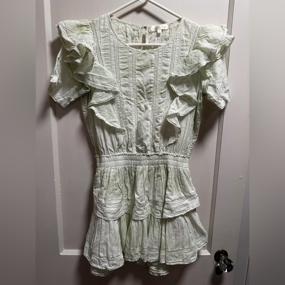 LoveShackFancy Pale Mint Ruffle Tiered Mini Dress
